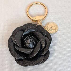 Gold And Black Floral Rosebud Keychain Bag Charm Handmade Accessory